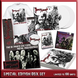 BLACK KNIGHT - Master Of Disaster (Ltd 100 / Hand-Numbered, Incl. Double White Transparent Gatefold Vinyl, CD, MC, T-shirt, Pin, Patch & Poster) BOXSET 